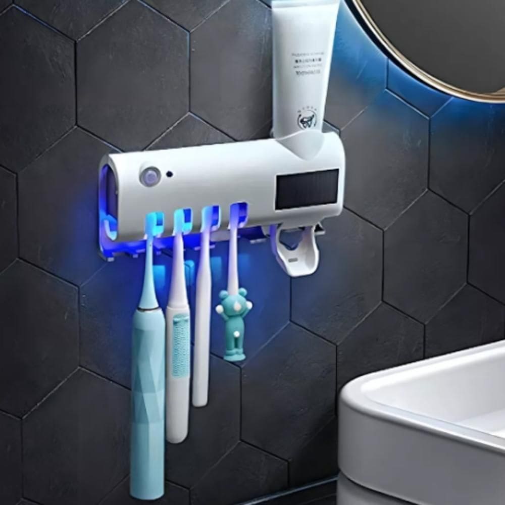 Suporte Escova De Dente Com Esterilizador Dispenser Automático Pasta Higienizador Uv