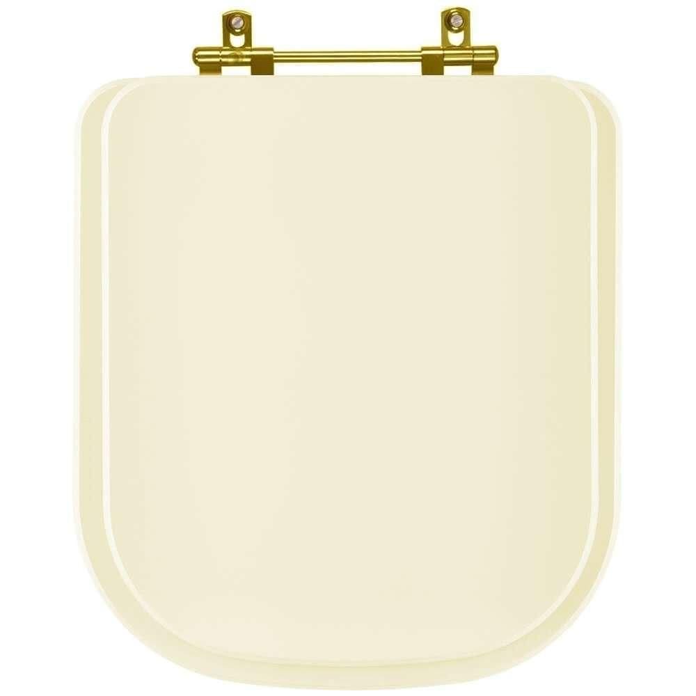 Tampa de Vaso Laqueado Quadra Creme para bacia Deca com Ferragem Dourada