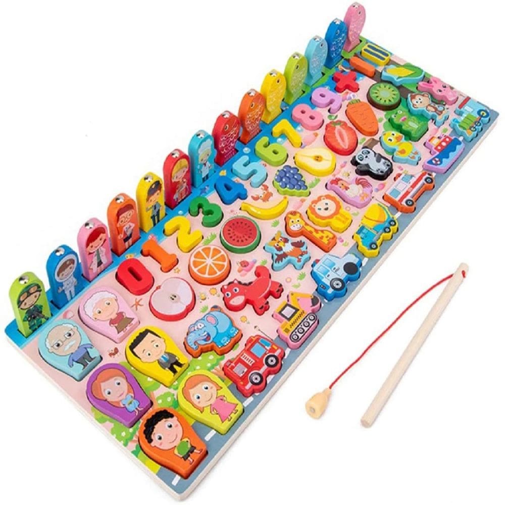 Jogo de pesca magnética de quebra-cabeça de madeira com 61 peças para crianças