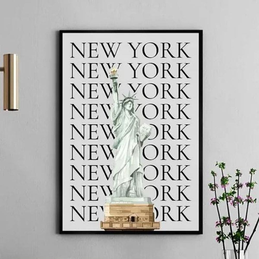 Quadro Decorativo Minimalista New York 45X34Cm - Com Vidro
