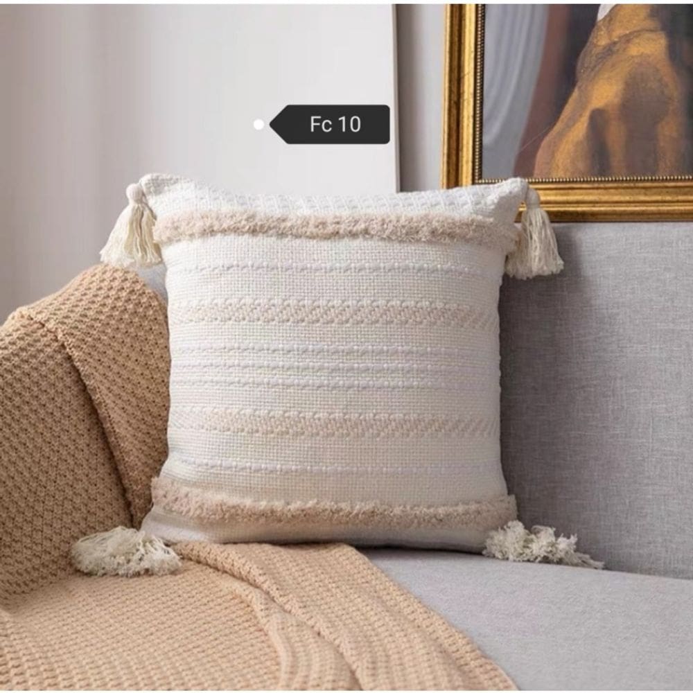 Pacote de capa de almofada de 2 F10 de linho creme de 45 x 45 cm com franja