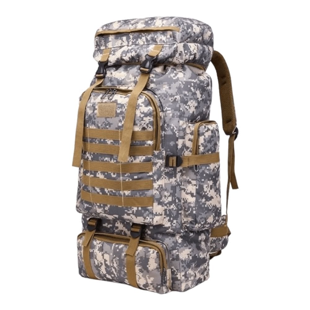 Mochila Tactica Camping Trekking Hiking 80L Cinza Pixelada