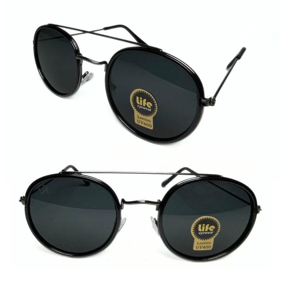 Óculos De Sol  Passion Double Round Preto Uv400