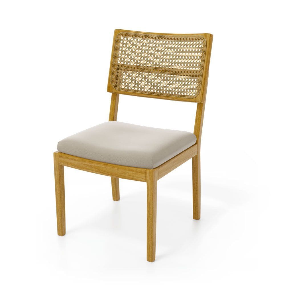 Cadeira Milena Madeira Maciça Assento Estofado Encosto De Tela Palha Sextavada