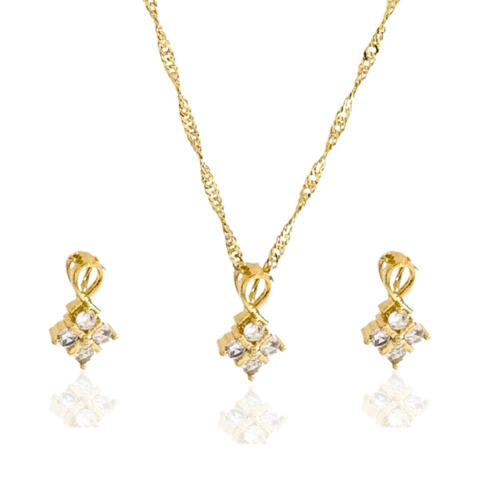 Conjunto Gota Vazada e Florzinha Cristal Banhado a Ouro