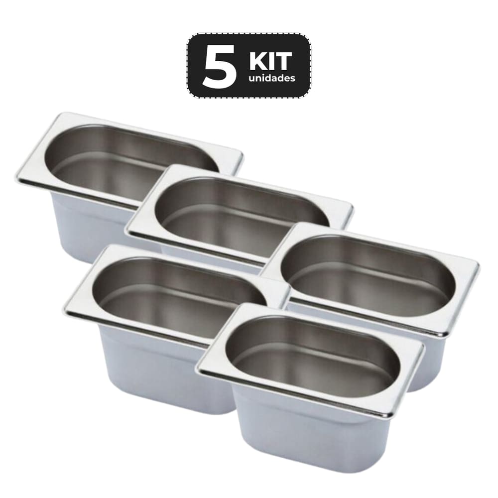 Kit 5 Cuba Sem Alca Inox 1/9 Gn 150 Para Buffet
