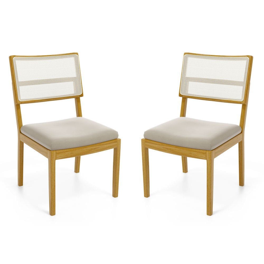 Kit Com 2 Cadeiras Milena Madeira Maciça Assentos Estofados Encostos De Tela Sintética