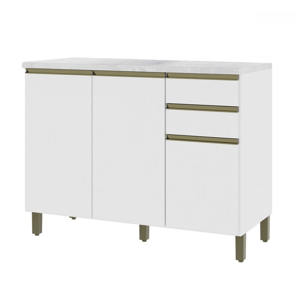 Balcão de Cozinha para Pia 120 Cm 3 Portas 2 Gavetas Branco 6123.17 - Indékes