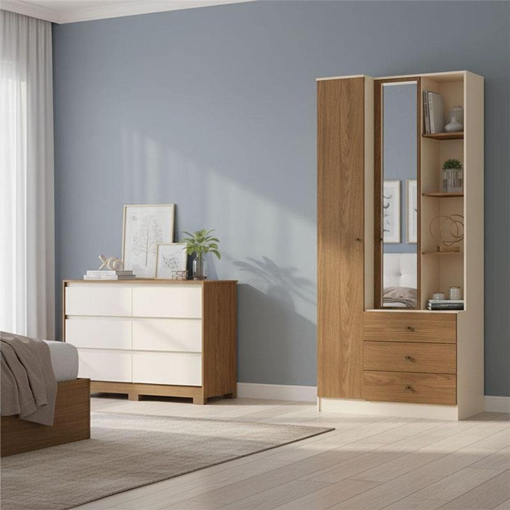 Armário Multiuso Doha e Cômoda Ravenna Ambiente Nature Off White - Henn