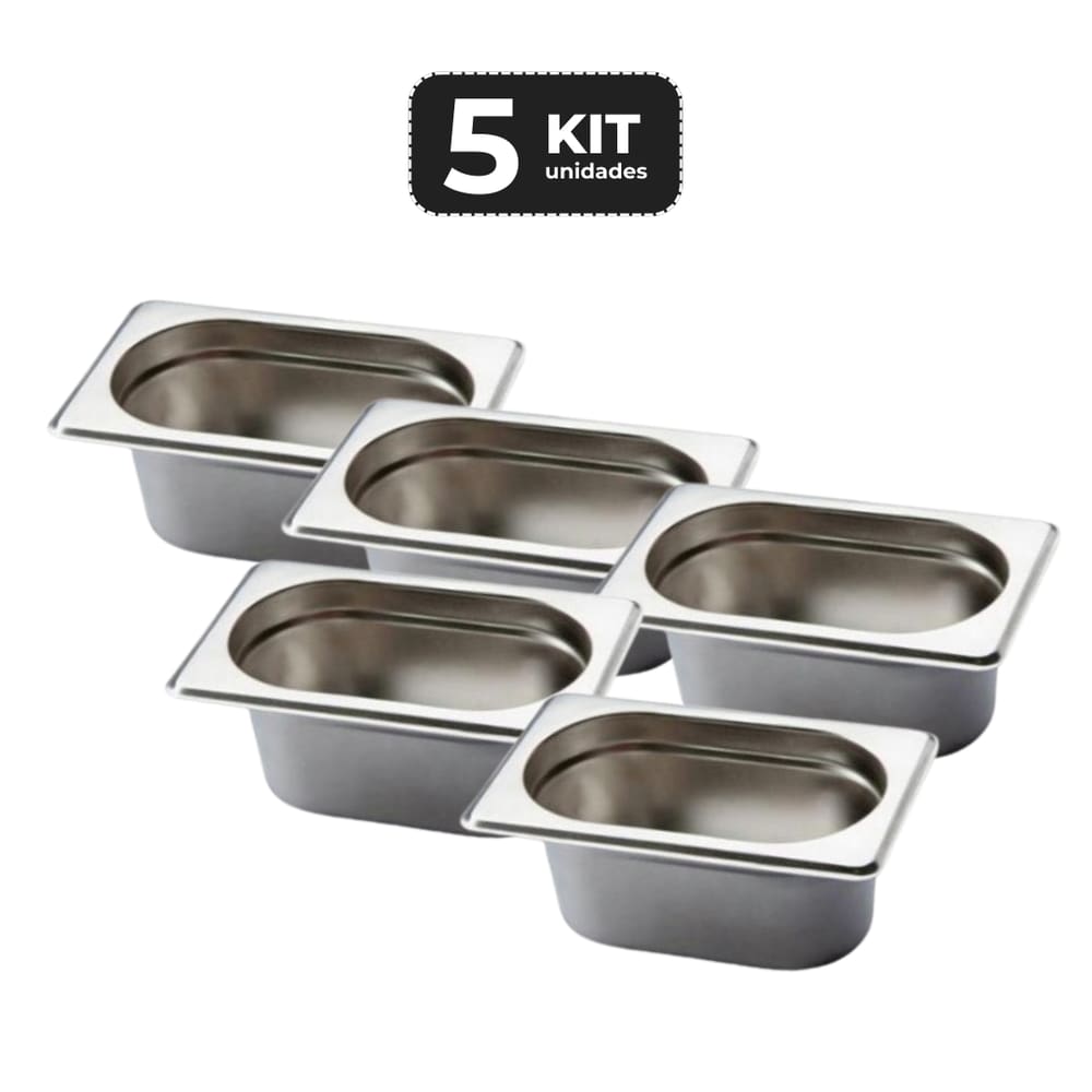 Kit 5 Cuba Sem Alca Inox 1/9 Gn 100 Para Buffet