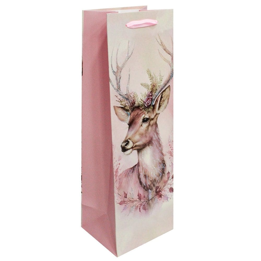 Sacola de Presente de Rena para Garrafa de Vinho 36x12x10cm