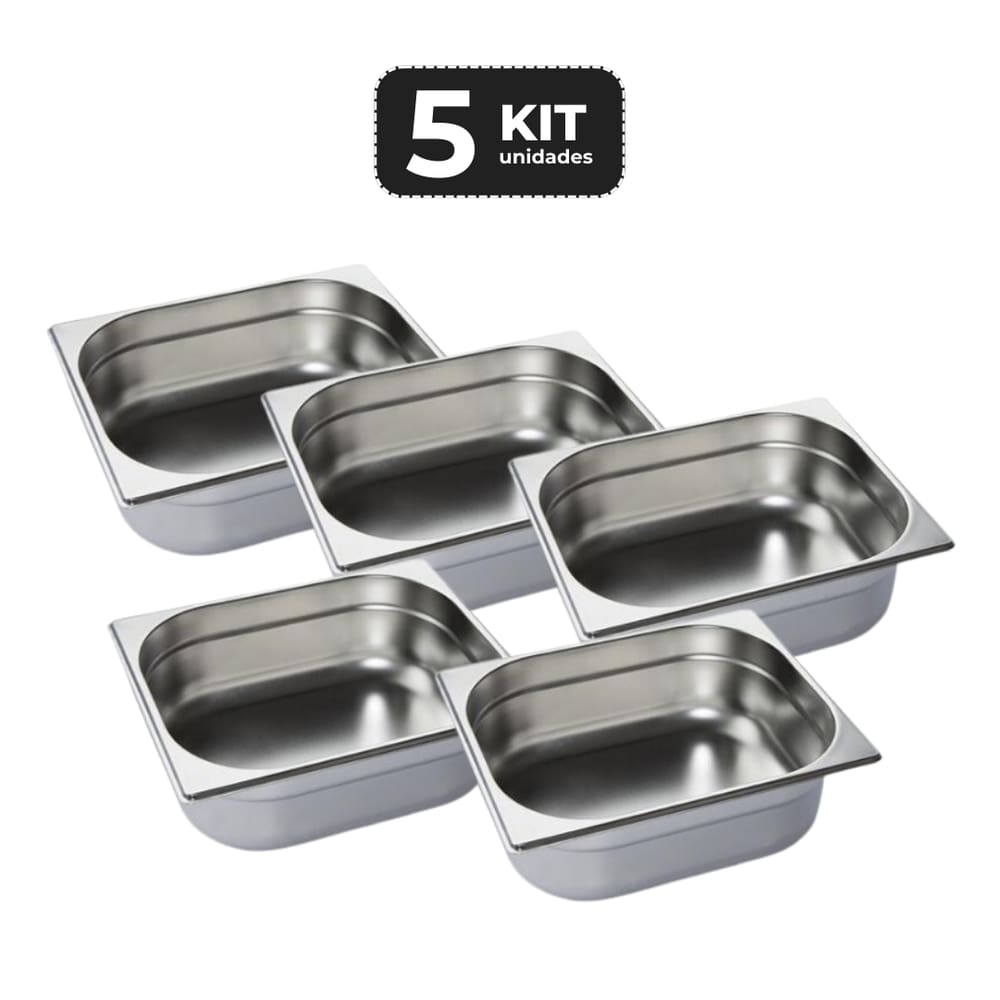 Kit 5 Cuba Sem Alca Inox 1/2 Gn 100 Para Buffet