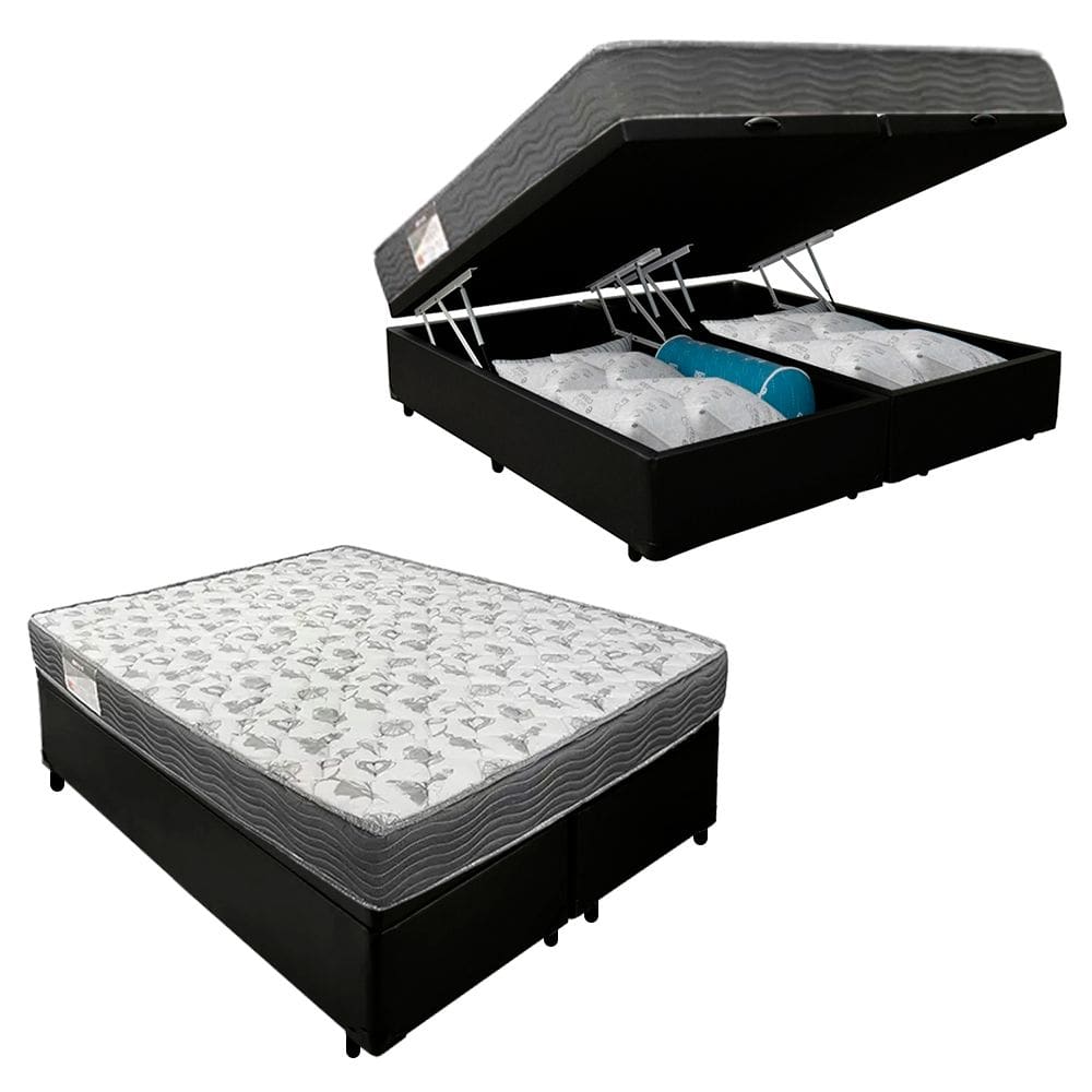 Cama Box Baú Casal Bipartido Sintético + Colchão De Espuma D33 - SerenePrime - 138cm