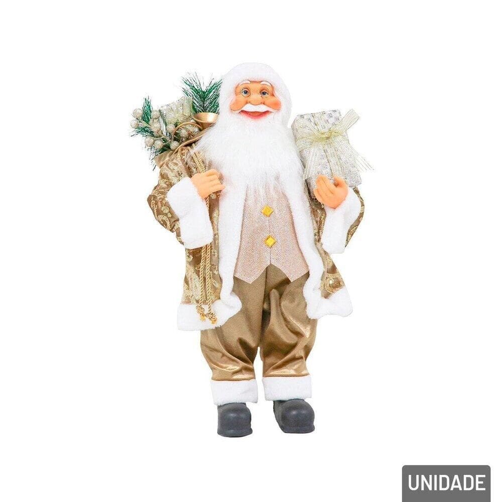 Enfeite Papai Noel Saco de Presente 40cm com Urso - Tudo em Caixa