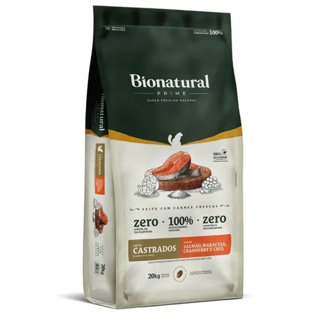 Ração Bionatural Prime Gatos Castrados Salmão 20kg