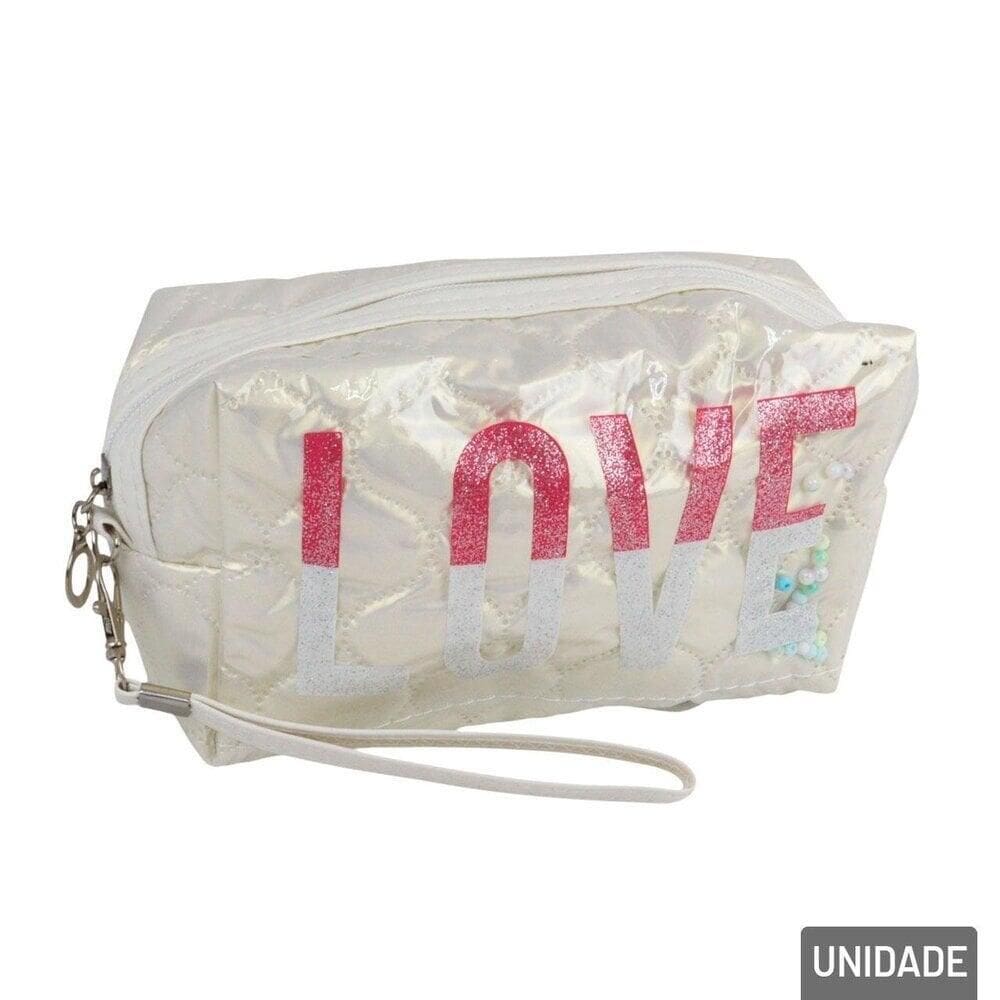 Necessaire de PVC e Poliéster 18cm Love Metalizada - Tudo em Caixa