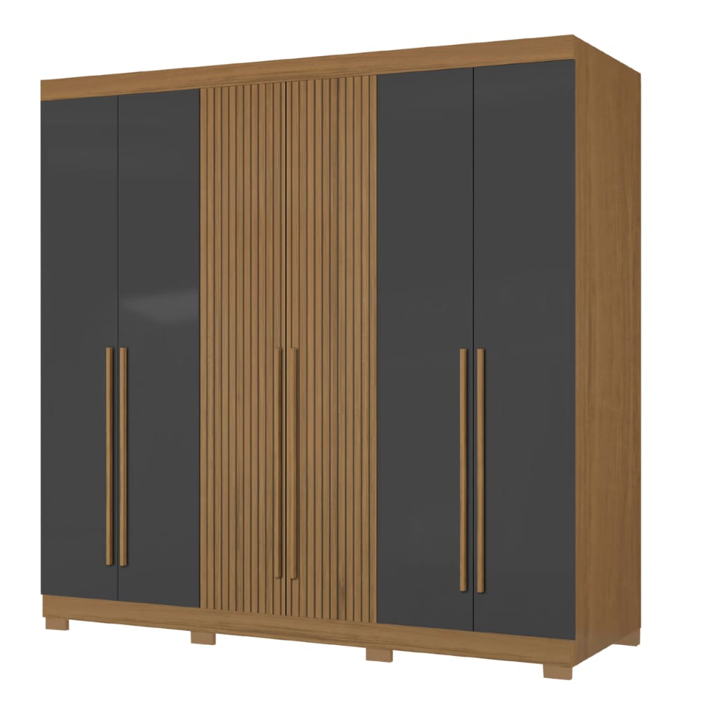 Guarda Roupas Casal Detalhe Ripado 3D Com 6 Portas 2 Gavetas Londres