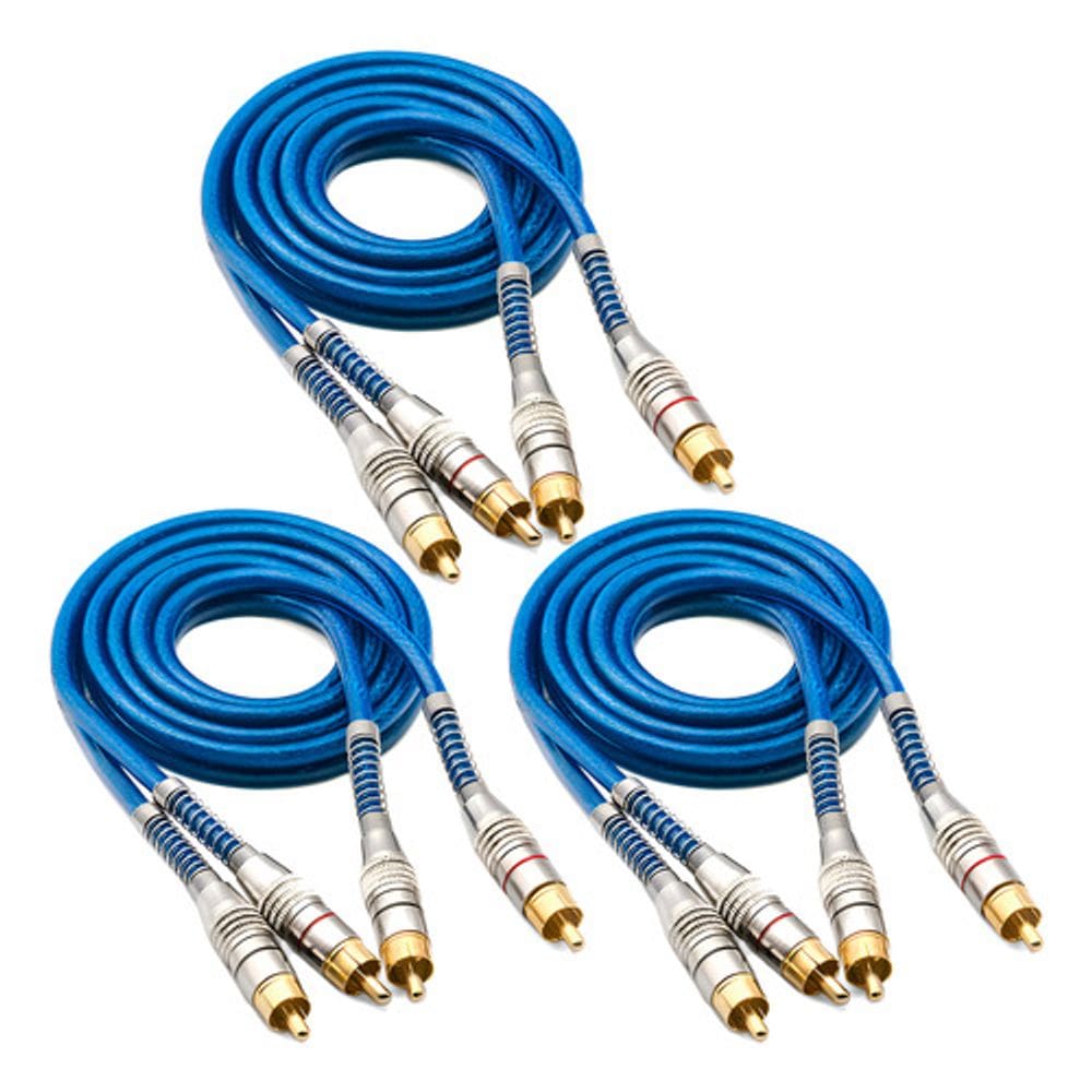 Kit 3 Cabos Rca 1 Metro Dupla Blindagem 1m 5mm Azul