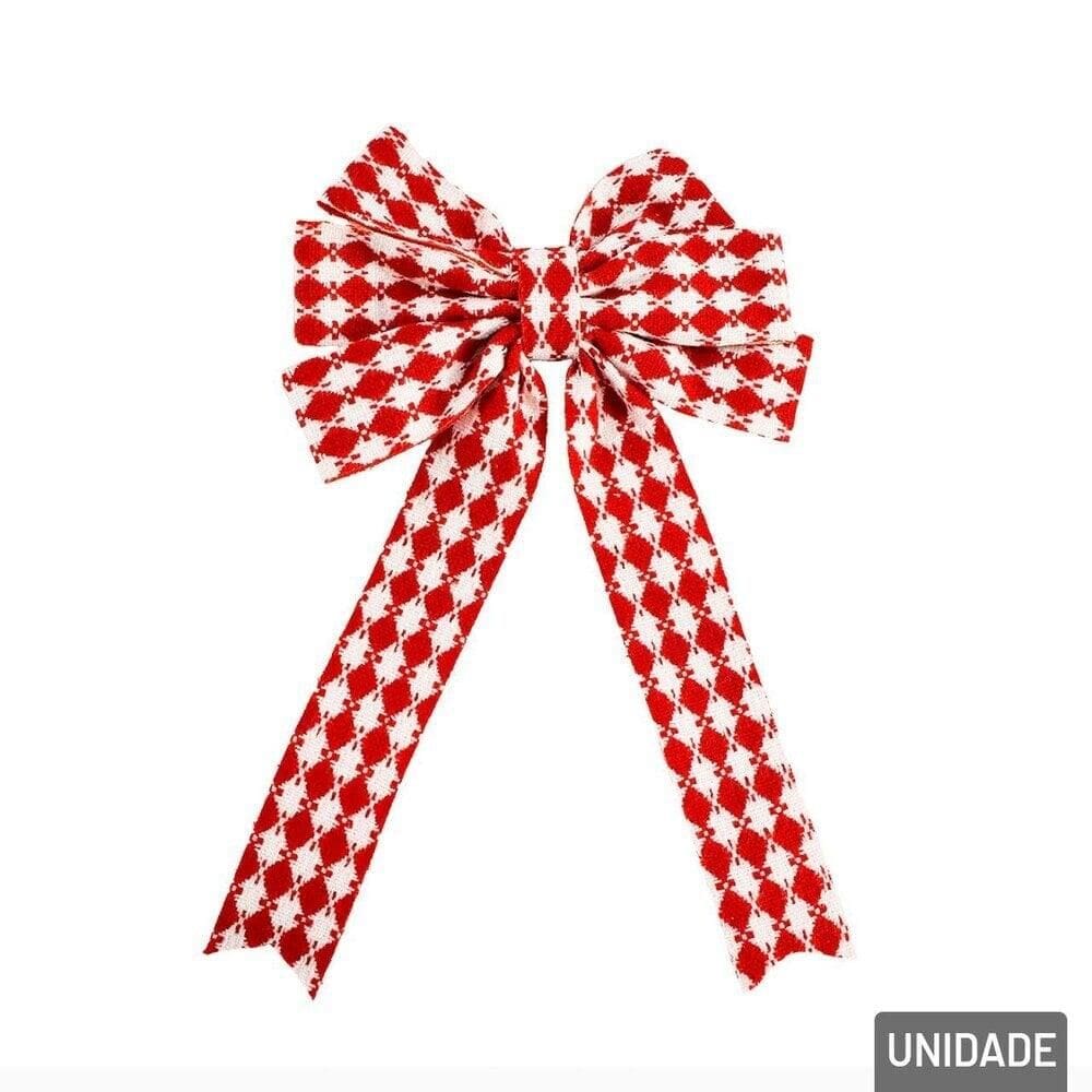 Laço Tecido Quadriculado 28x18cm Vermelho Natal - Tudo em Caixa