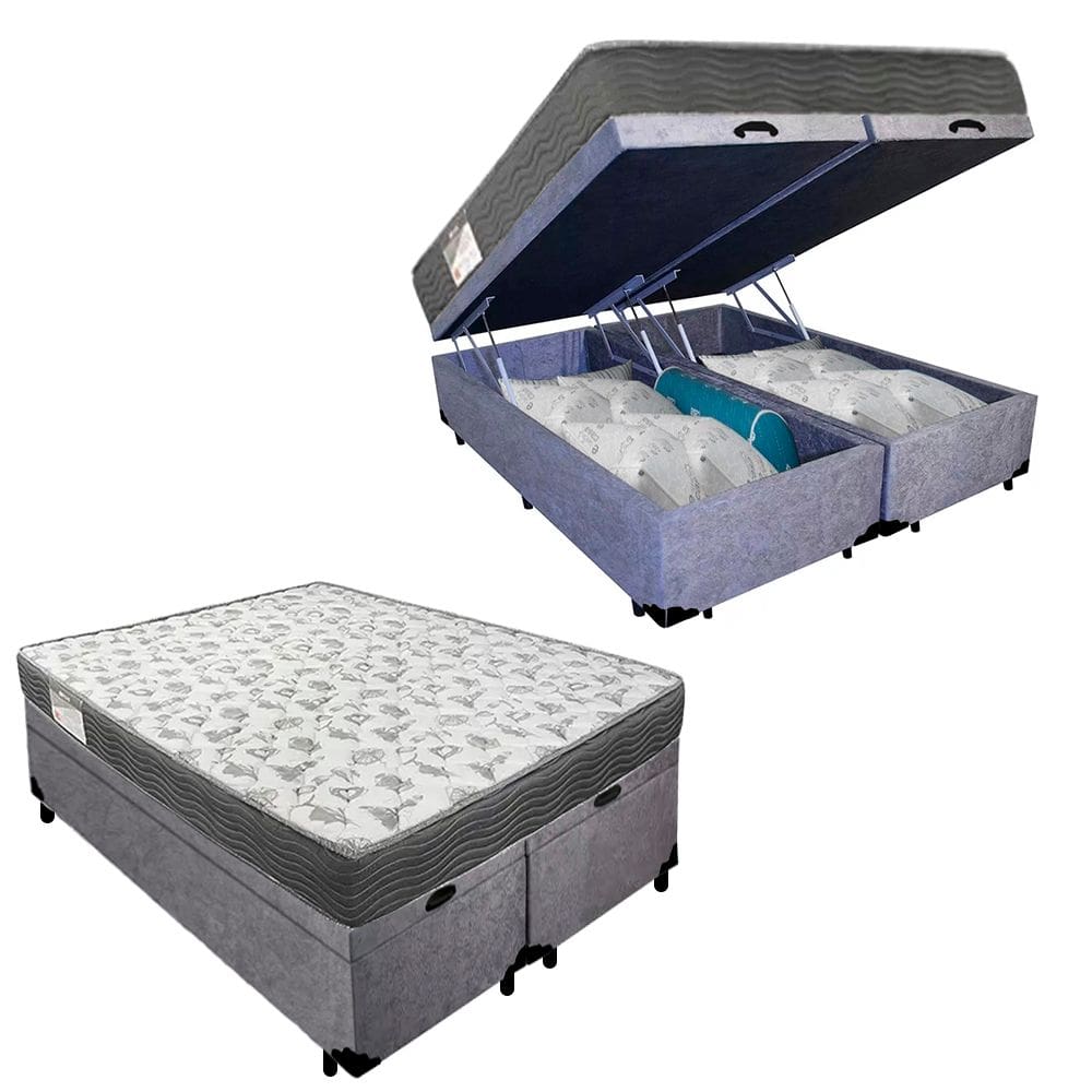 Cama Box Baú Casal Bipartido Suede + Colchão De Espuma D33 - SerenePrime - 138cm