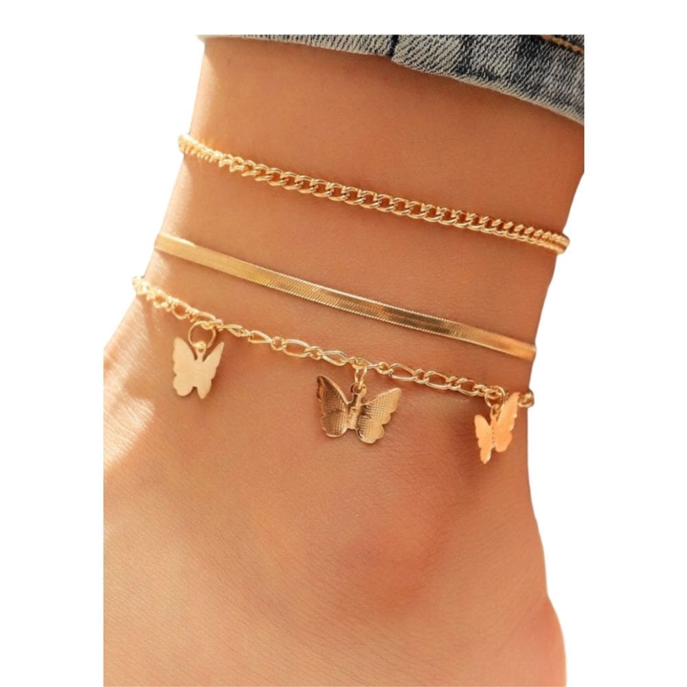 Conjunto de acessórios: pulseira de tornozeleira borboleta para meninas