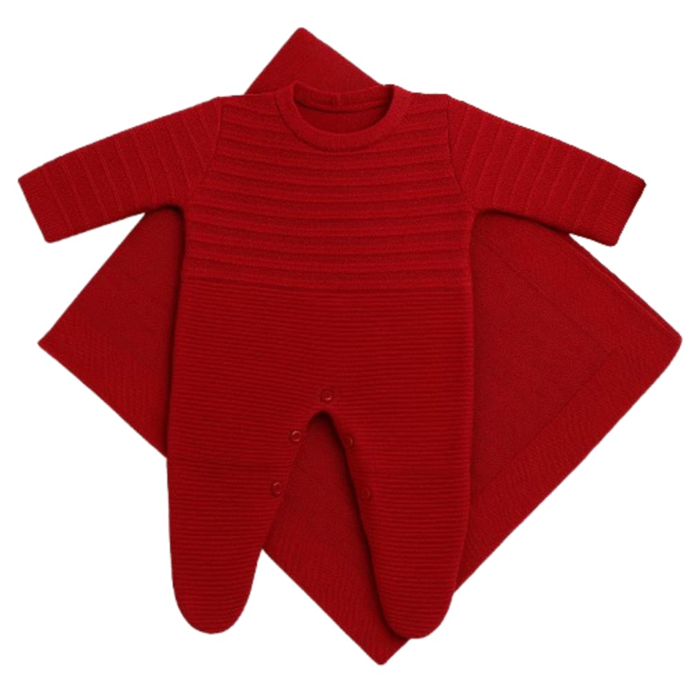 Saída Maternidade de Tricot Luxo Macacão e Manta Bebê Menina