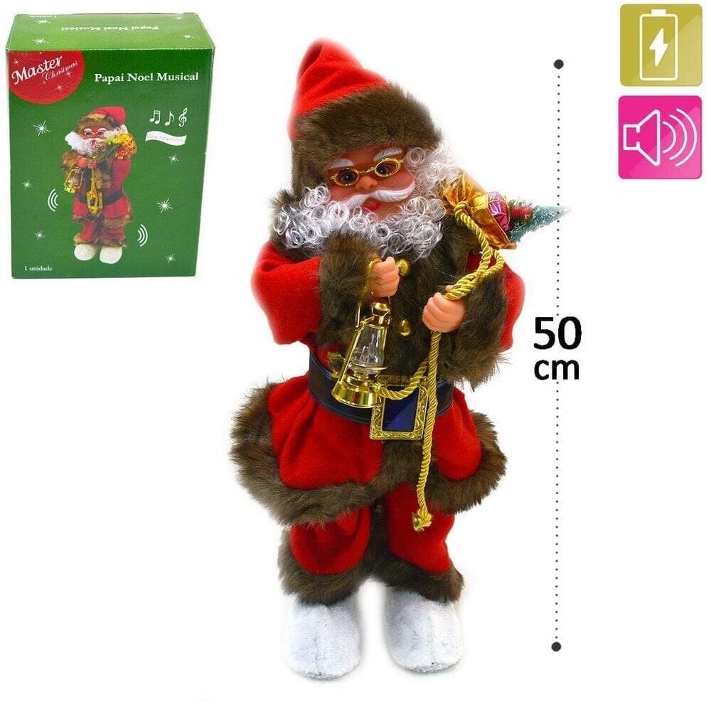 Papai Noel Musical Movimento Lampião Presente 50cm - Tudo em Caixa