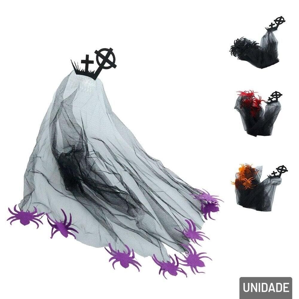 Véu de Noiva Halloween com Aranhas Color - Tudo em Caixa