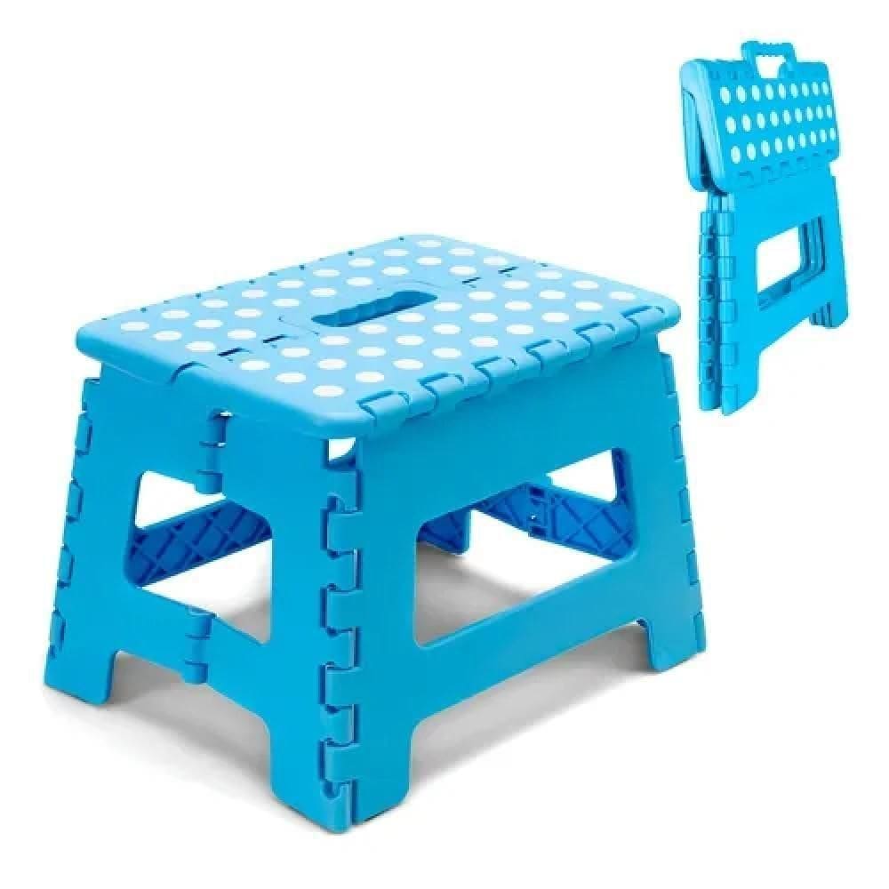 Banquinho Dobrável 130kg Plástico Multiuso Resistente Degrau Para Casa Cozinha Banheiro Loja Camping Infantil Azul