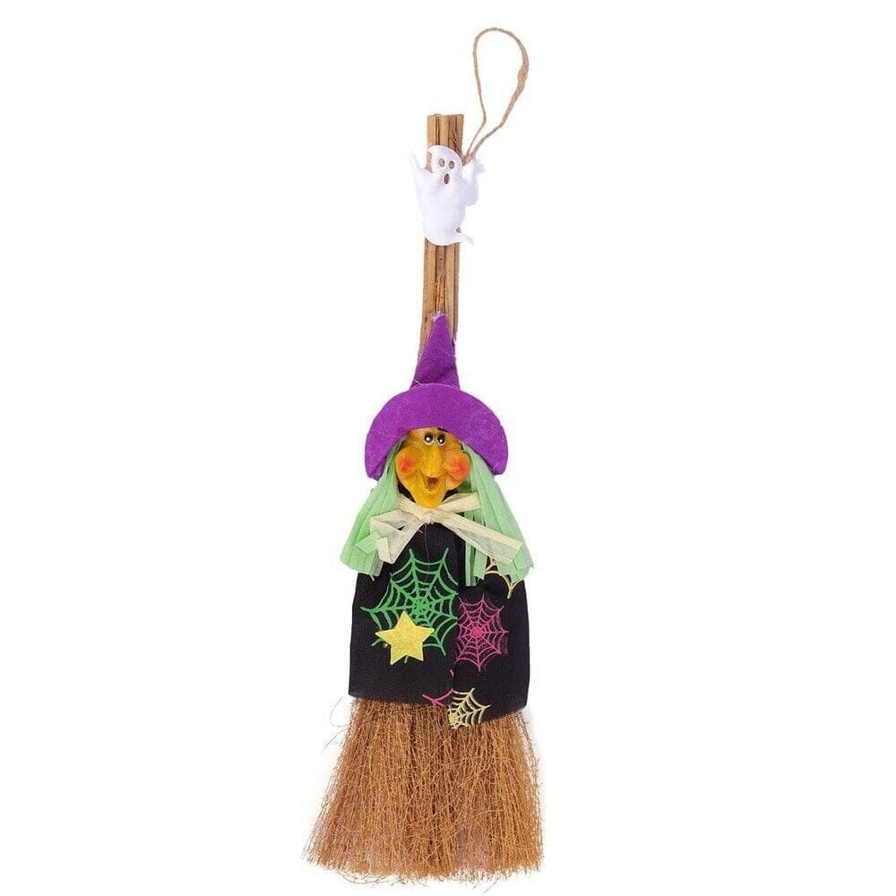 Enfeite Halloween Vassoura de Bruxa Decorada 37cm - Tudo em Caixa
