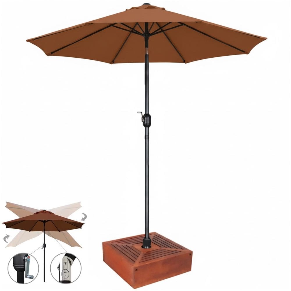 Kit Ombrelone Guarda Sol 3m Articulado Maresias Marrom Com Base Revestida Madeira - AMZ