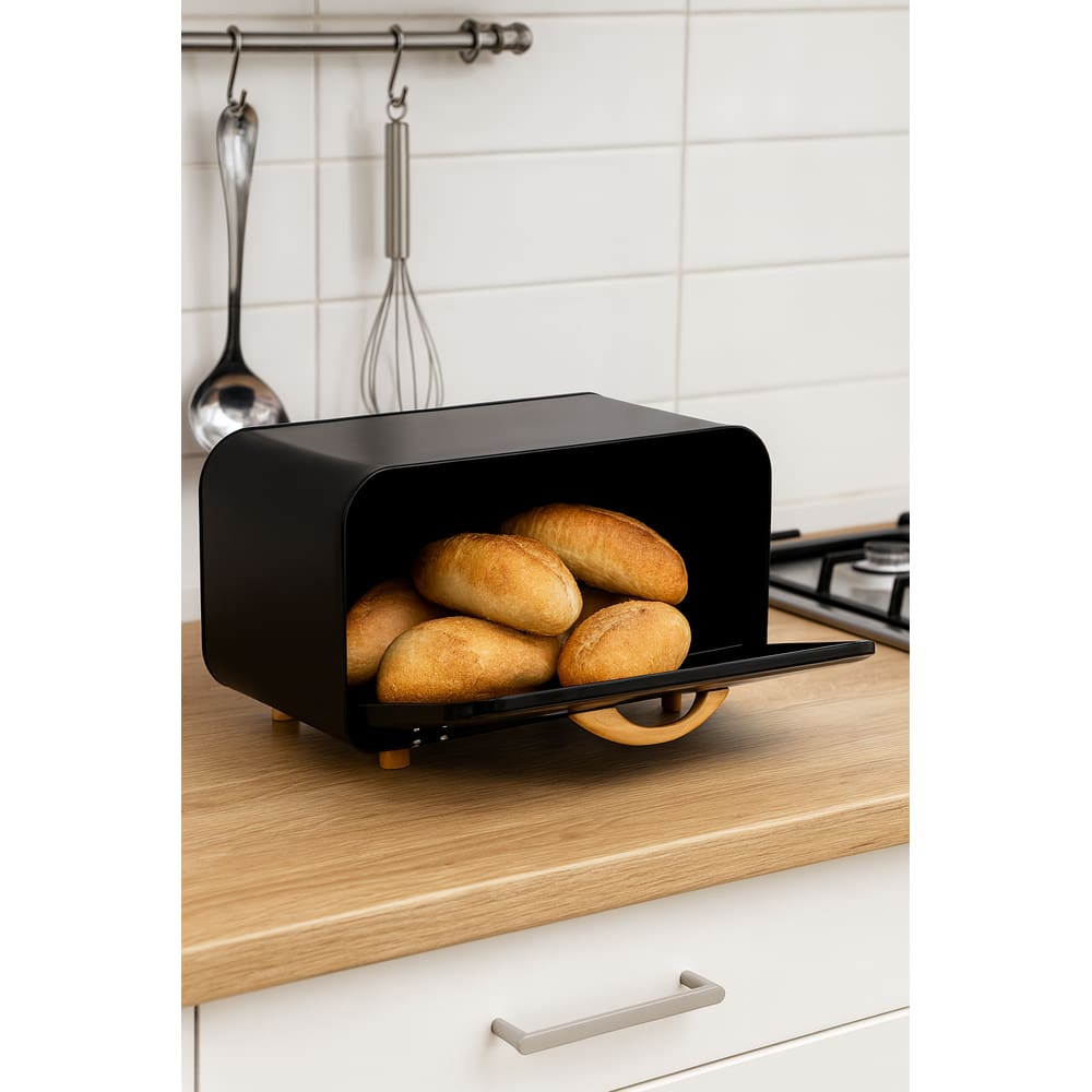 Lata Porta Pão De Metal Bread Com Pezinhos - Preto