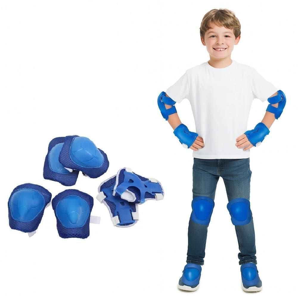 Kit Infantil Equipamento De Proteção Esportes Radicais Joelheira Cotoveleira Pulso Skate Bike Patins Kids Azul