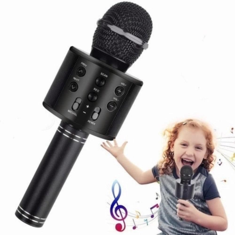 Microfone Sem Fio Bluetooth Karaokê The Voice Portátil Caixa Som Recarregável Alto Falante Musical Adulto Preto