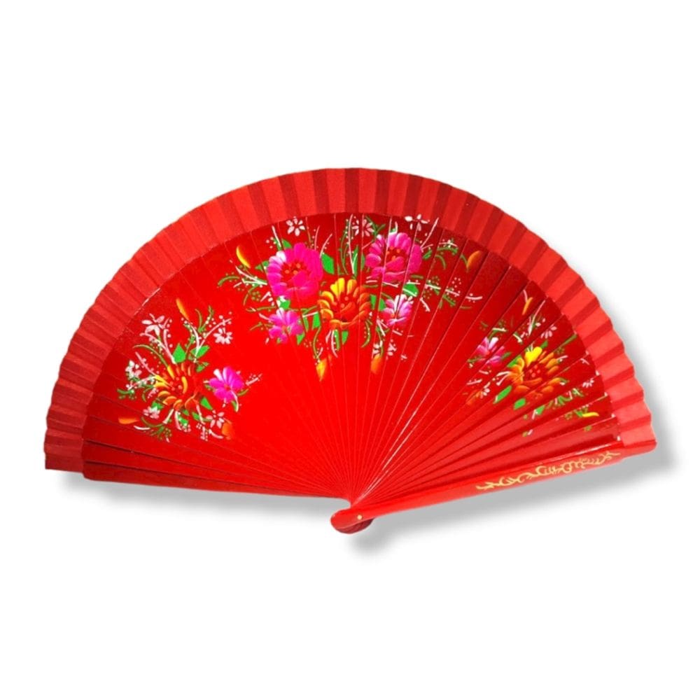 Ventilador dobrável ABANIC WOOD RED FLOWER AN41 com 20,5 cm de altura