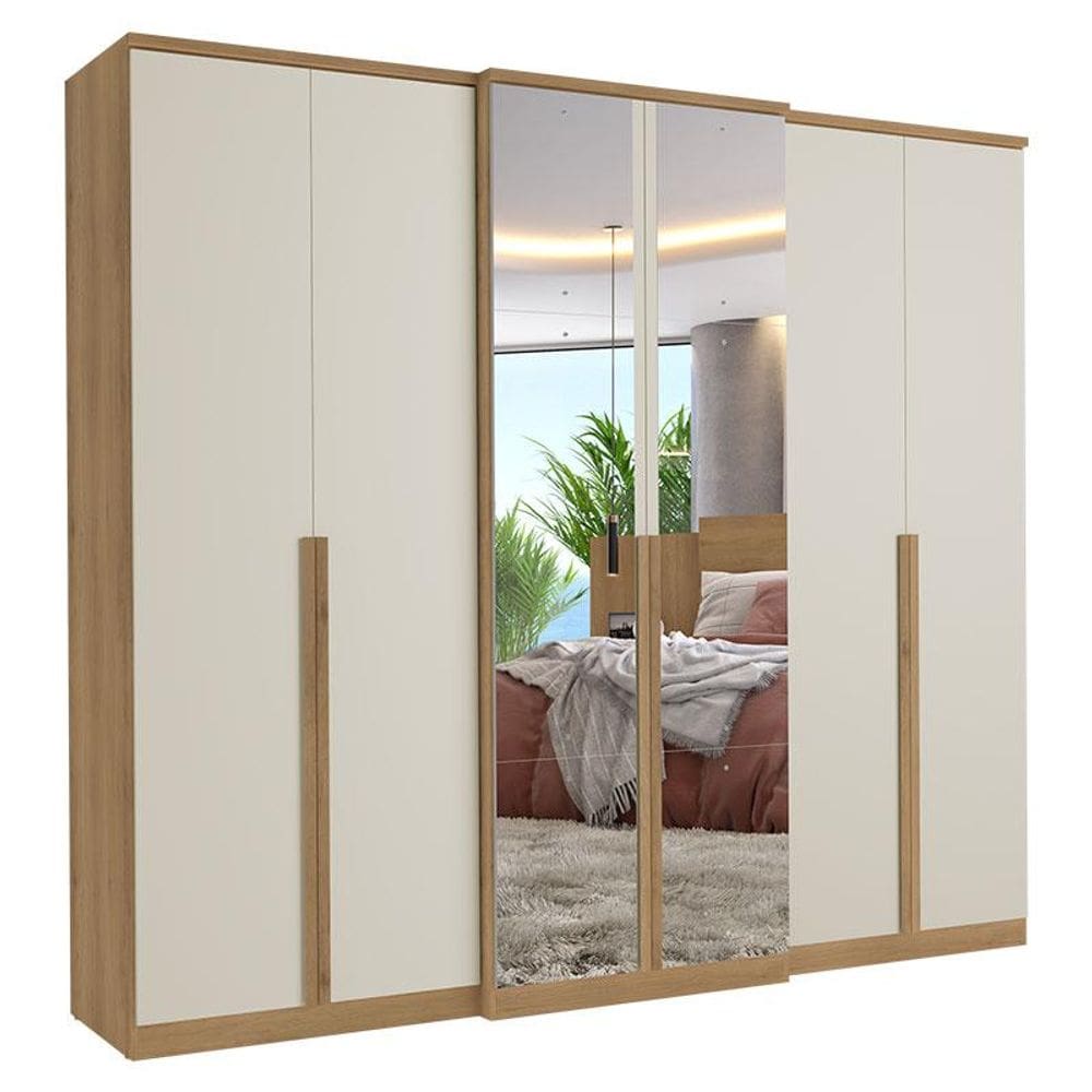 Guarda Roupa Casal Valência 6 Portas Full Glass Capuccino Off White Acetinado - THB