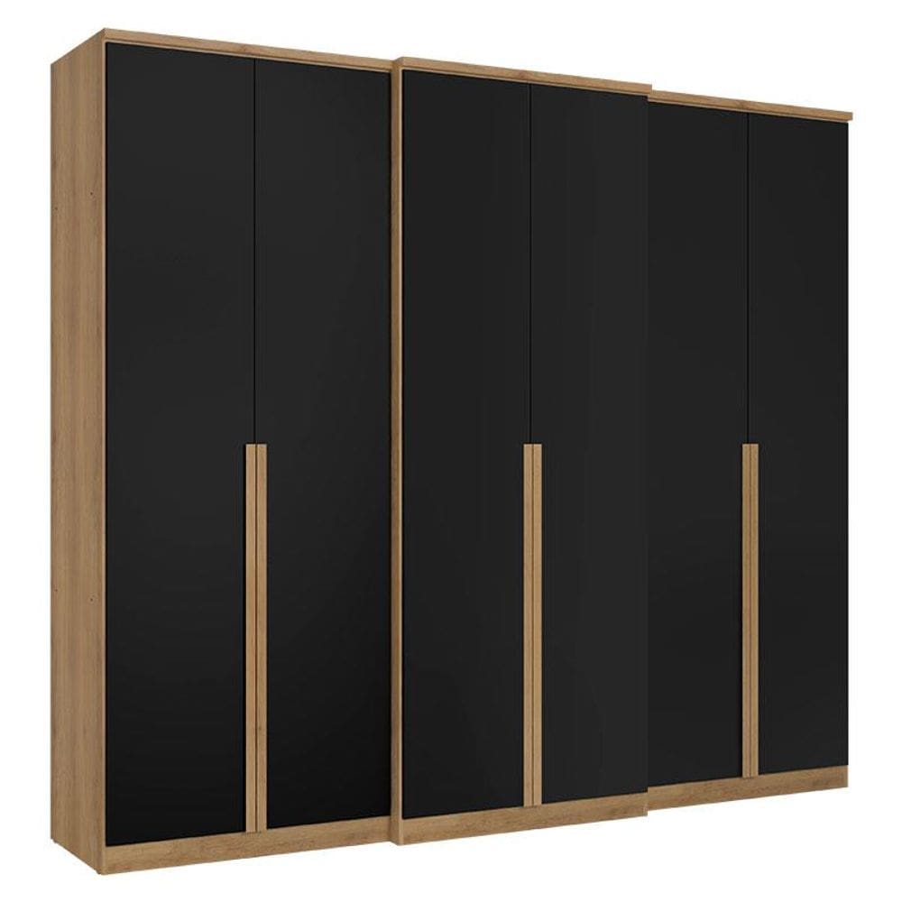 Guarda Roupa Casal Valência 6 Portas Capuccino Preto Acetinado - THB