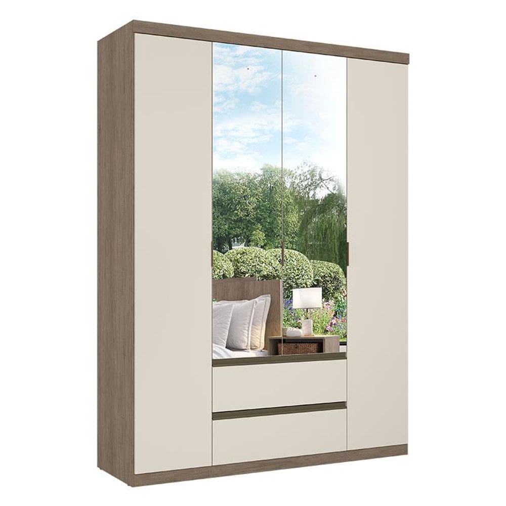 Guarda Roupa Solteiro Nobre Glass 4 Portas Rustic Off White Acetinado - THB