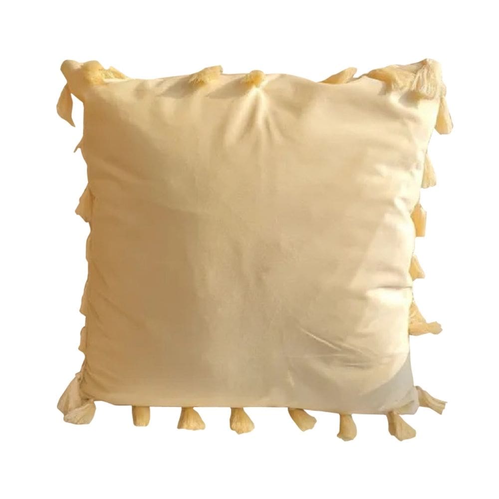 Capa de almofada decorativa amarela com borla 42x42 cm