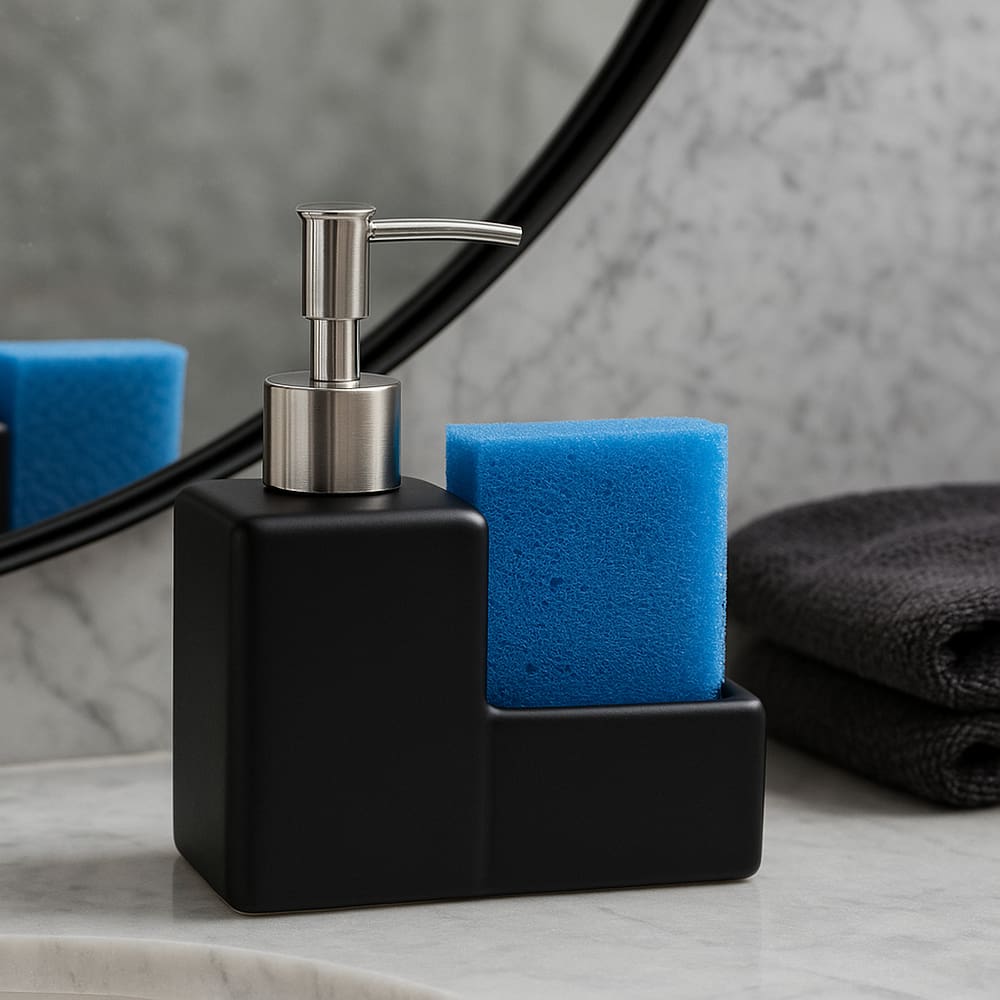 Dispenser de Cerâmica com Esponja 220ml - Preto