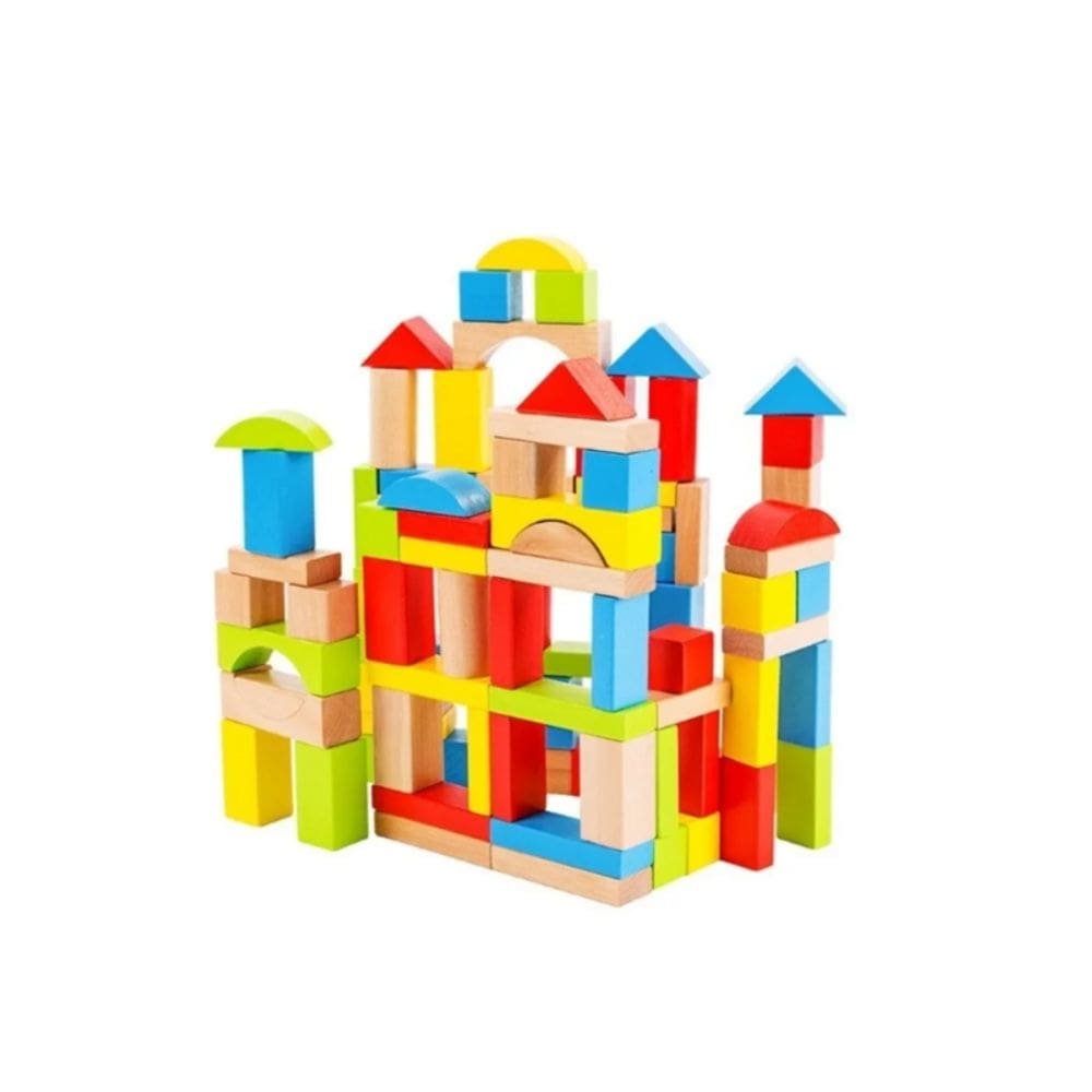 Blocos de construção de madeira 100 unidades educacionais para crianças com balde