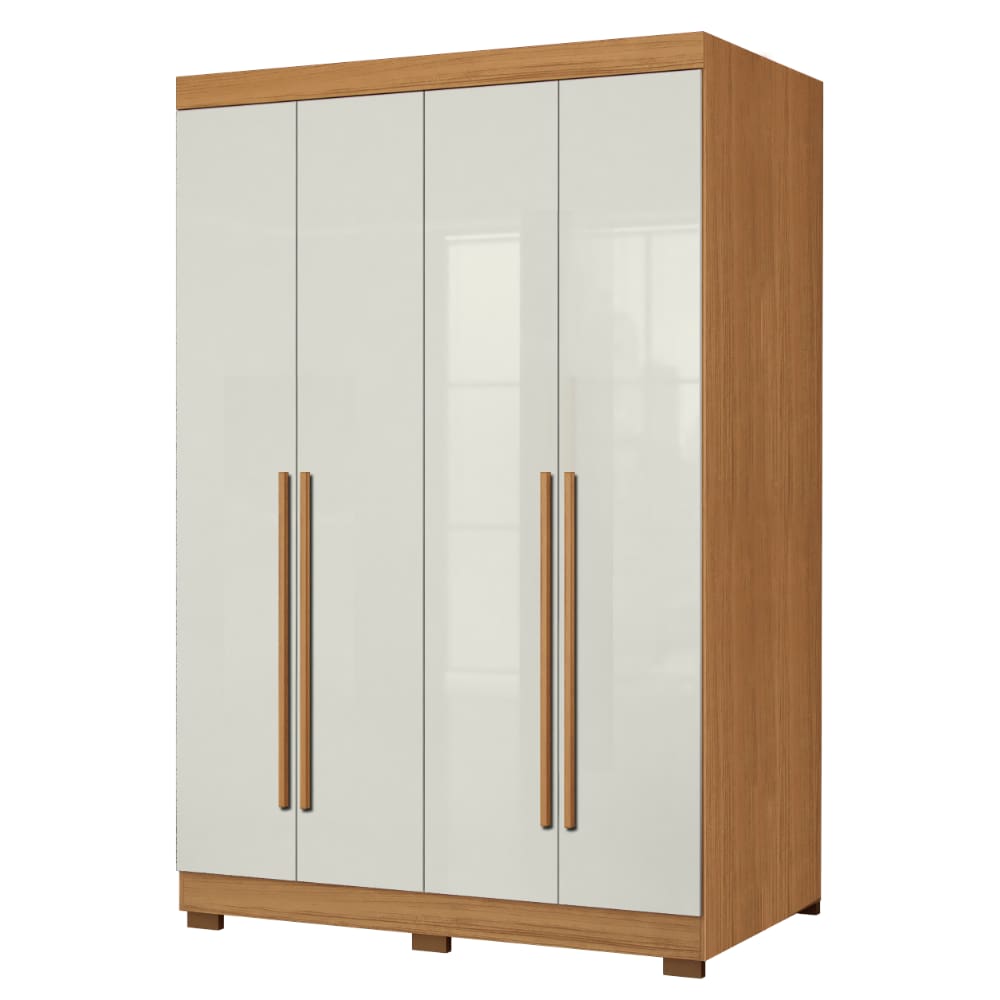 Guarda Roupas Solteiro Com 4 Portas 2 Gavetas Creta Madeirado/Off White
