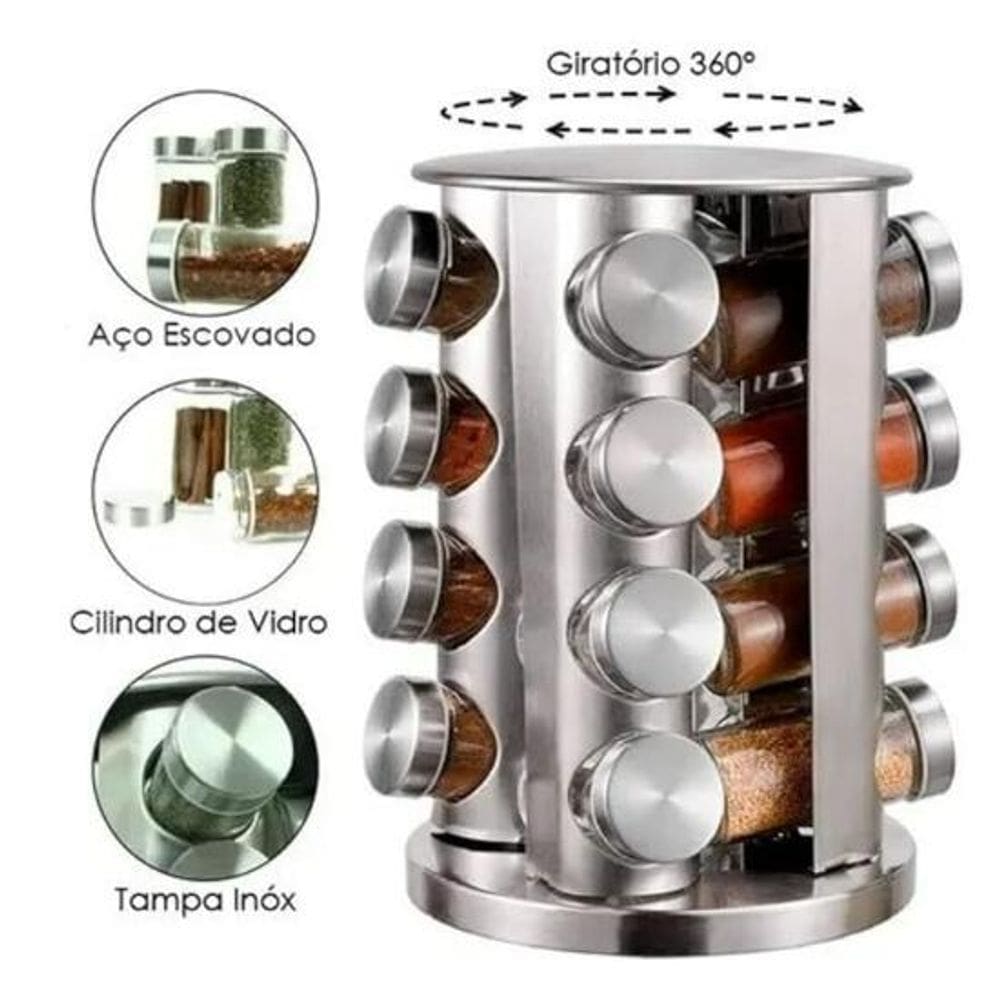 Porta Temperos com 16 potes - Tudo em Caixa