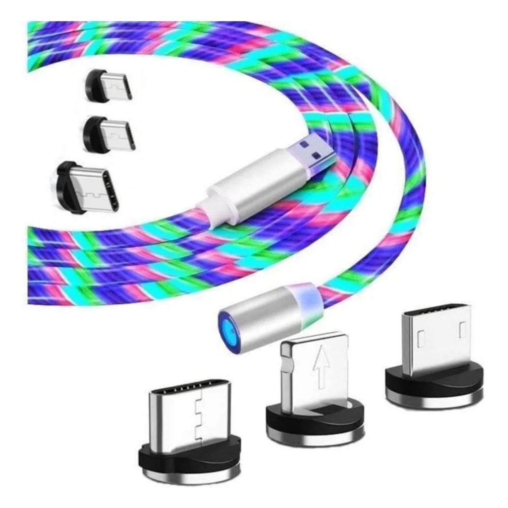 Cabo USB magnético de carregamento 3 em 1, luzes de 2 m, branco
