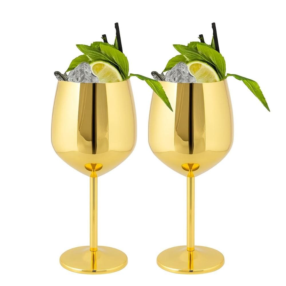 Jogo 2 Taças Metalizadas Vinho Drink Dourada Reveillon 500ml