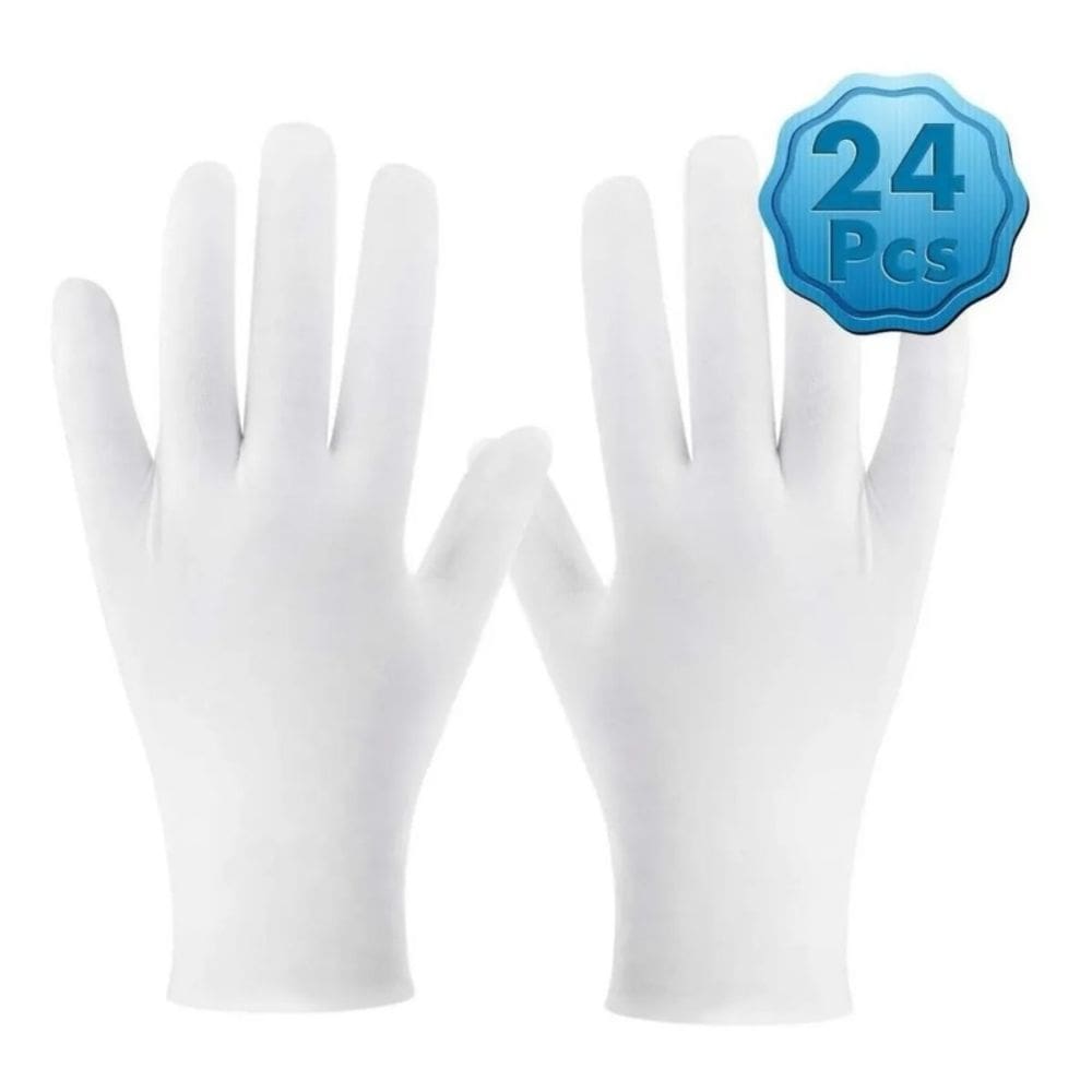Luvas dermatológicas 100% algodão 12 pares (24 peças)