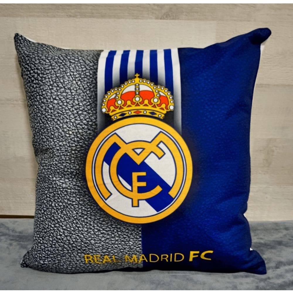 Almofada de pelúcia com crachá do Real Madrid 45x45cm com preenchimento