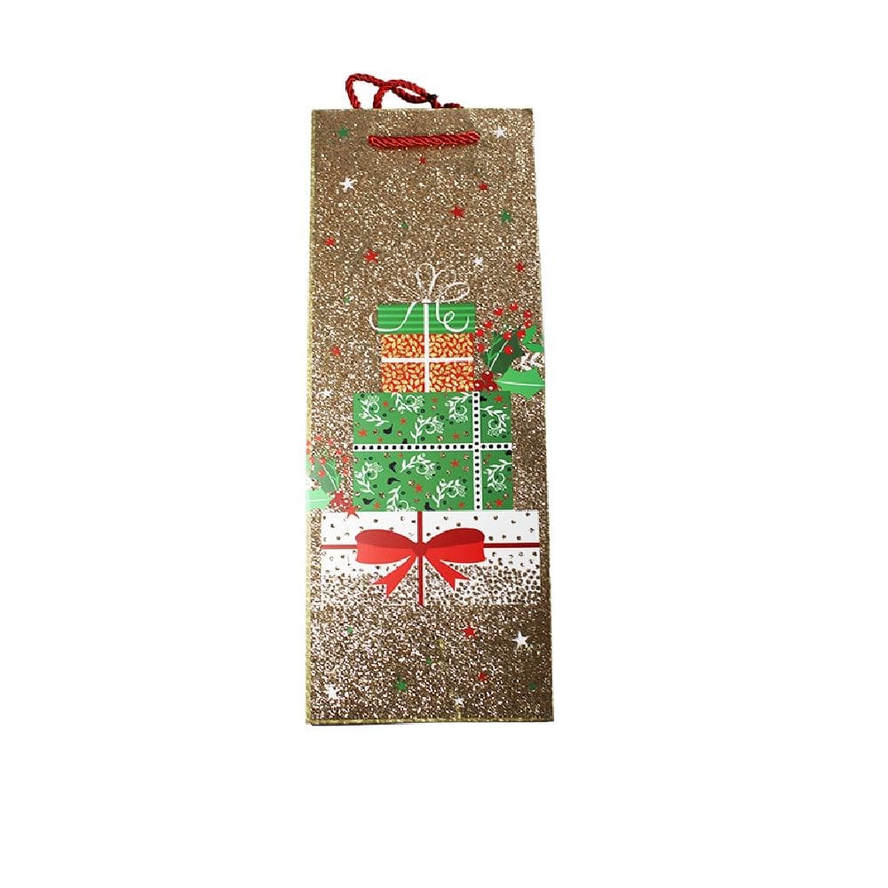 Sacola de Presente Natalino Para Garrafa de Vinho 36x12x8cm
