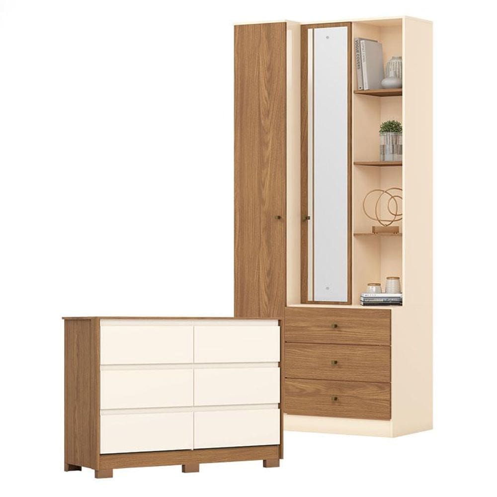 Armário Multiuso Doha e Cômoda Ravenna Nature Off White - Henn