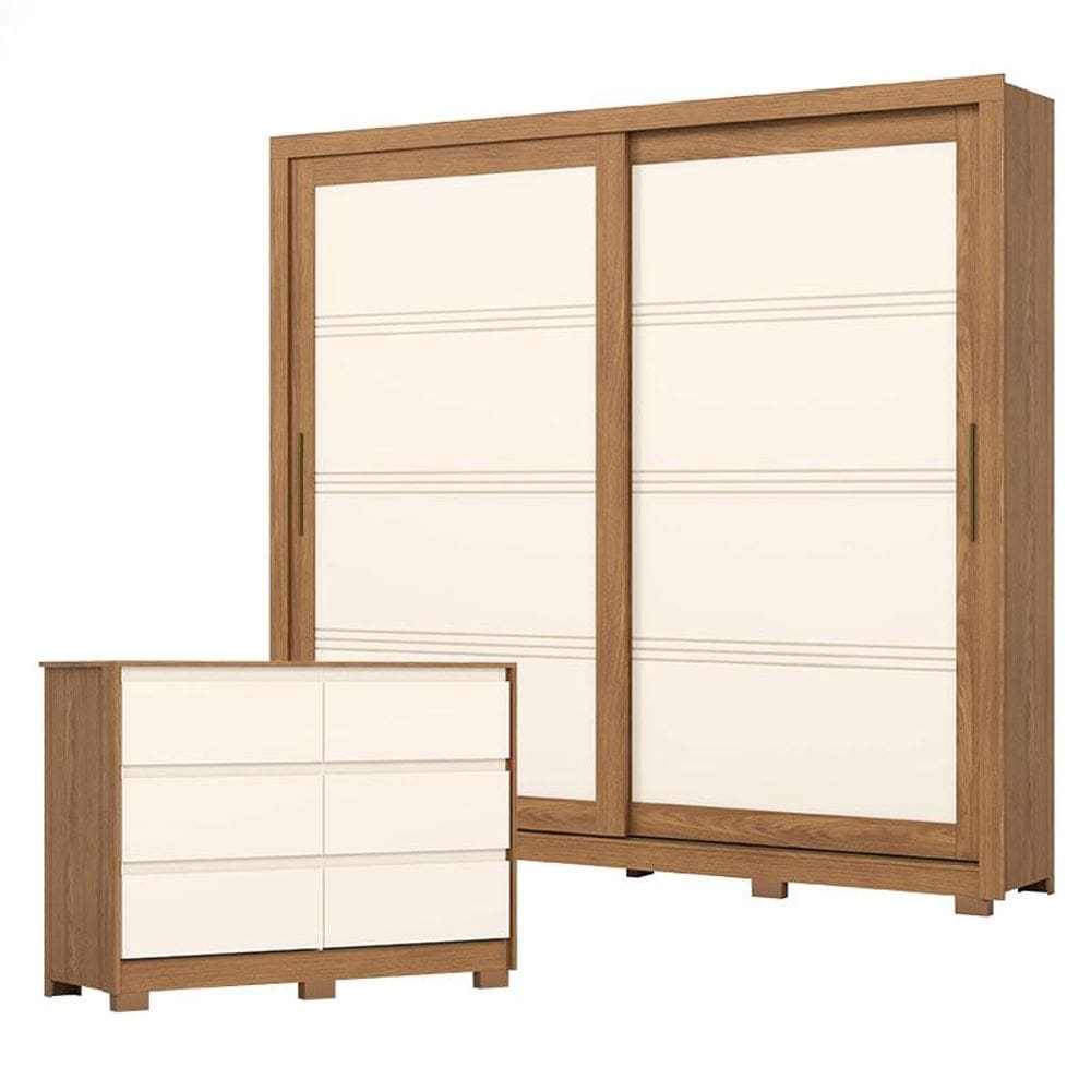 Guarda Roupa Casal Medelín e Cômoda Ravenna Nature Off White - Henn